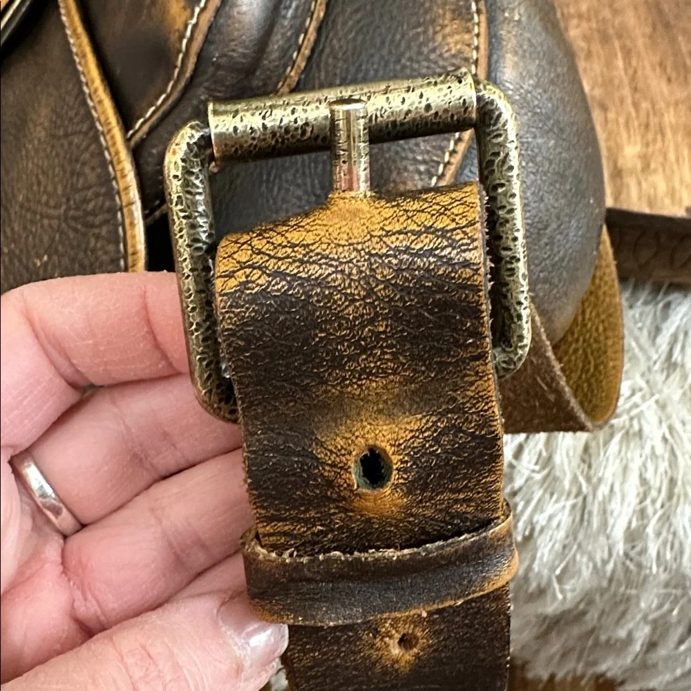 Patricia Nash Brown Distressed Italian Leather Barcelona‎ Saddlebag Crossbody - Picture 6 of 17